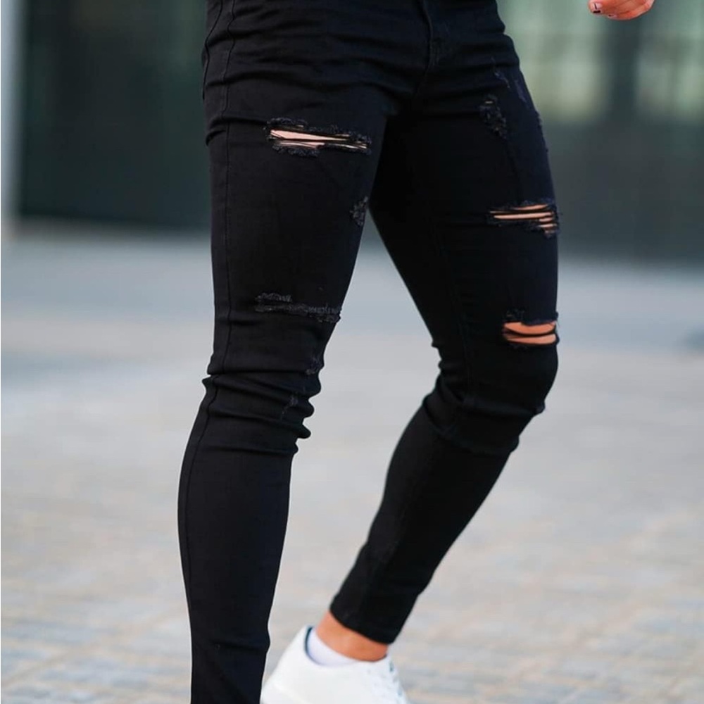 Black Distressed Skinny Jeans for Men